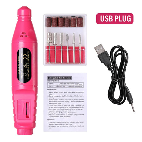 HALAIMAN USB Nail Drill Manicure Set Electric Nail Sander Gel Polish Remover Tools Milling Cutter For Manicure Nails Accessories