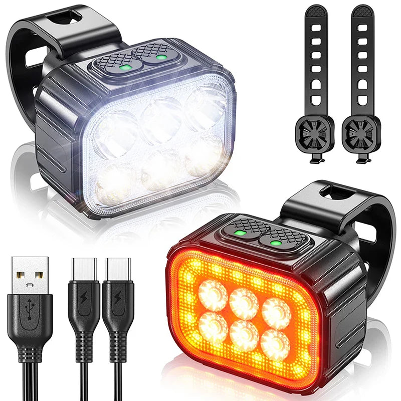 Q6 Bicycle Light Super Bright Cycling Lamp USB Rechargeable Mountain Road Bike Front and Rear Bike Lights Set Lantern Bike Parts