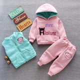 Autumn Winter Baby Boys Clothes Sets Thick Fleece Cartoon Bear Jacket Vest Pants 3Pcs Cotton Sport Suit For Girls Warm Outfits