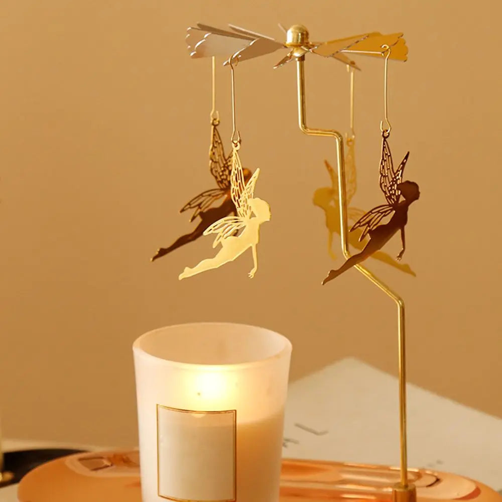 Gold Romantic Rotating Spinning Candle Holder Wedding Party Home Decoration Metal Tealight Candlestick