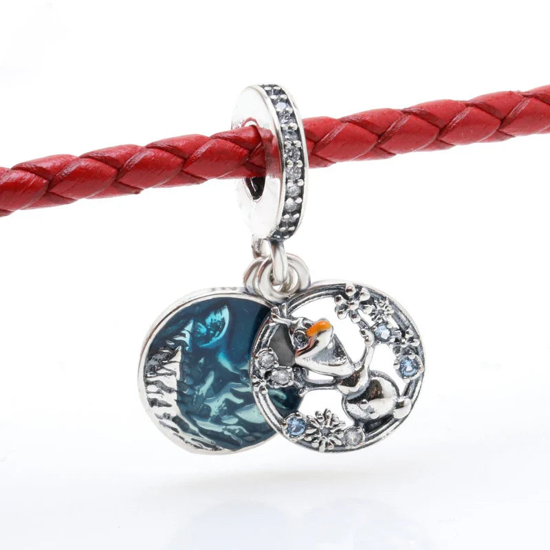 Disney Blue Enamel Ice Snow Olaf Pendant Fit Pandora Charms Bracelet Women Cartoon Anime Frozen Snowman Beads for Jewelry Making