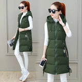 2023 New Autumn Winter Women Long Parkas Vest Warm Hooded Down Coat Parka Ladies Sleeveless Waistcoat Jacket Outwear