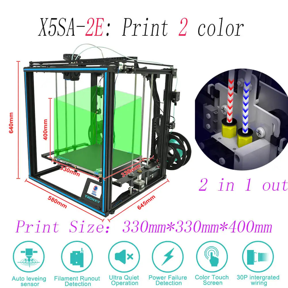 Tronxy 3D Printer X5SA 2E DIY Kits CoreXY Structure  With Build Size 330*330*400mm Auto leveling 3D Impresora