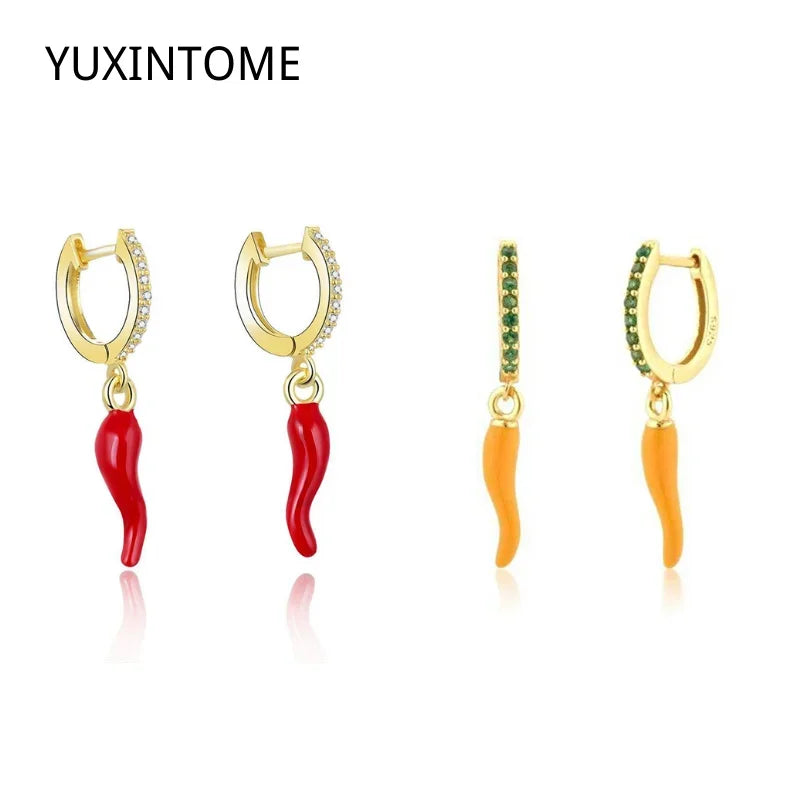 Yellow Red Small Chili Hoop Earrings For Women Girl Creative 925 Sterling Silver Ear Buckle Earrings Gifts Female Jewelry