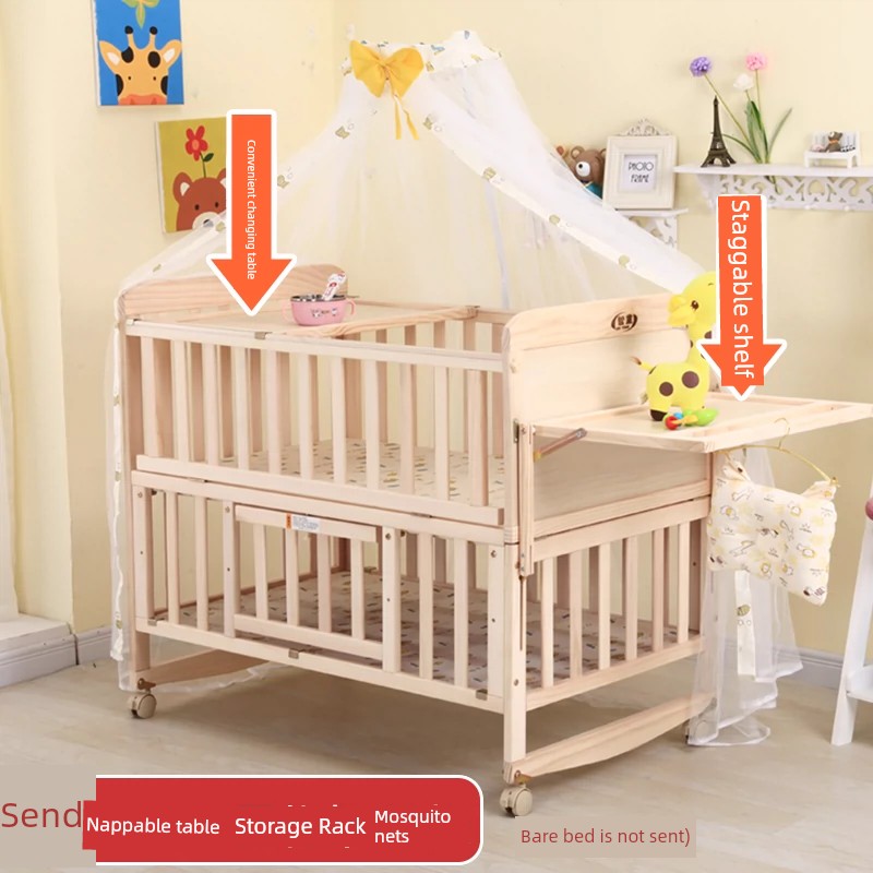 Zhitong Crib Solid Wood Paint-Free Multifunctional Bassinet Babies' Bed Newborn BB Bed Children's Bed with Mosquito Net Shaker