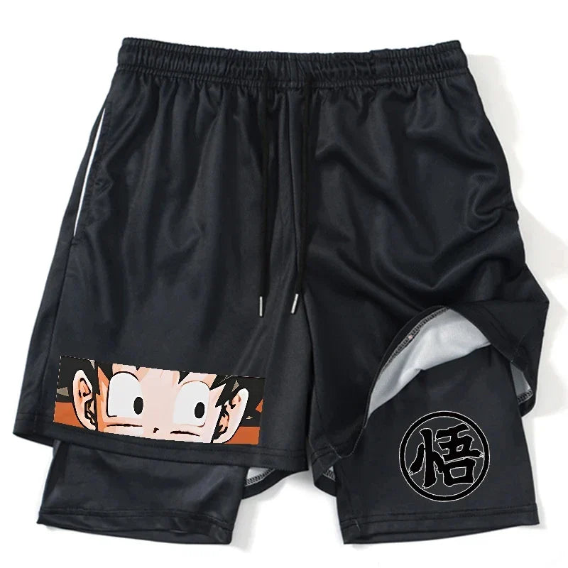 New Print Anime Shorts Men Women 2 in 1 Quick Dry Mesh Gym Shorts to Fitness Running Summer Black Performance Scanties