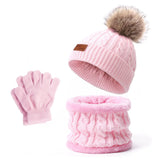 Baby Warm Winter Hats Scarf Gloves 3pcs Set Kids Toddler Bonnet Cute Pompom Knitted Hats Outdoor Warm Infant Accessories 1-5Y