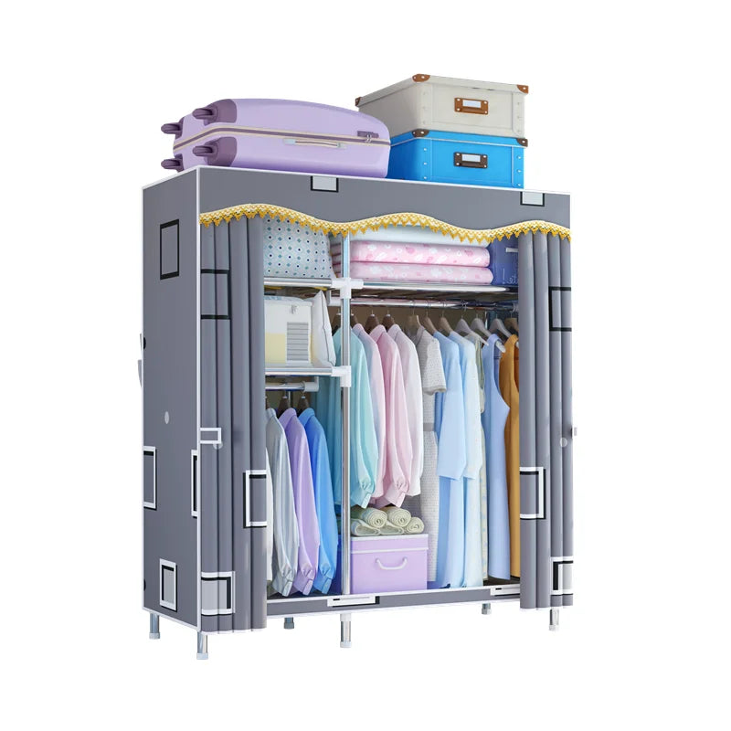 123x45x170cm Bedroom Portable Foldable Cloth Wardrobe Organizer Clothes Folding Canvas Wardrobe Closet Rack for Clothes