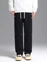 Back Strap button-down Logging Sweatpants Straight Leg Loose Heavy Cotton High Street Slacks