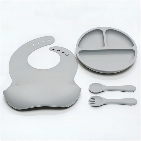 Children's silicone tableware sets baby complementary bowl baby eating fork and spoon set suction anti-fall