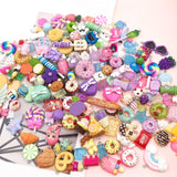 100Pcs Mixed Candy Cookies Donuts Luck Bags Resin Charms Flat back Cabochon for Necklace Earrings Jewelry Making Accessories