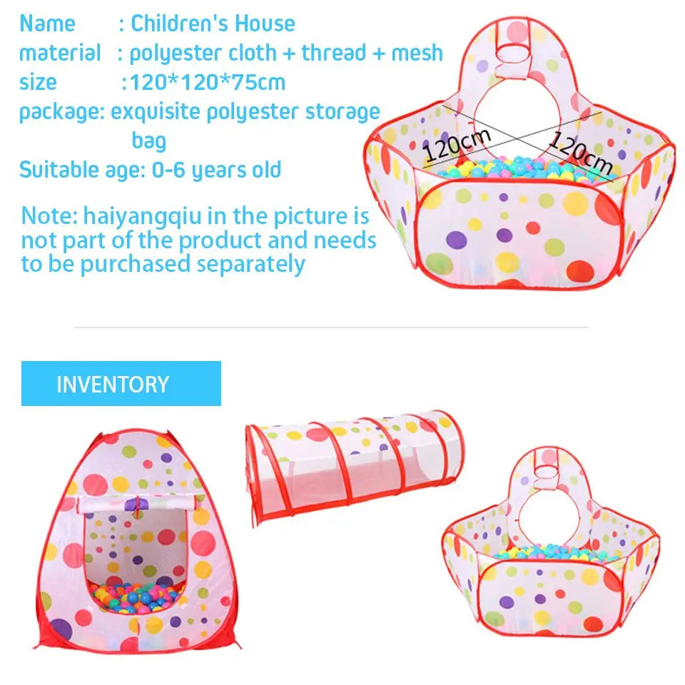 Children's Tent Foldable Baby 3In1 Playground Playpen for Children Indoor Balls for Dry Pool with Polyester Tunnel Games for Kid