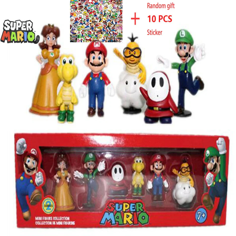 6pcs/set Super Mario Bros PVC Action Figure Toys Dolls Model Set Luigi Yoshi Donkey Kong Mushroom for kids birthday gifts AAA