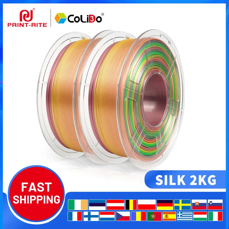 2KG 1.75mm  PLA SILK Filament  PLA Plus SILK 3D Printer Filament Print-rite CoLiDo High Gloss 3D Printing Materials