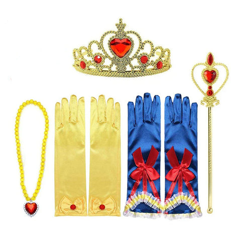 Girls Princess Snow White Accessory Party Tiara Crown Necklace Earrings Gloves Set Synthetic Hair Kids Snow White Dress Up Set