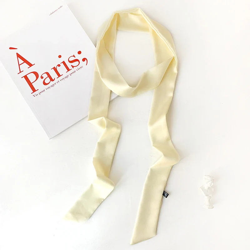 Long Silk Skinny Scarf Women Neck Hair Band Solid Printed Foulard Neckerchief Hairscarf Female Fashion  Handle Ties Ribbon