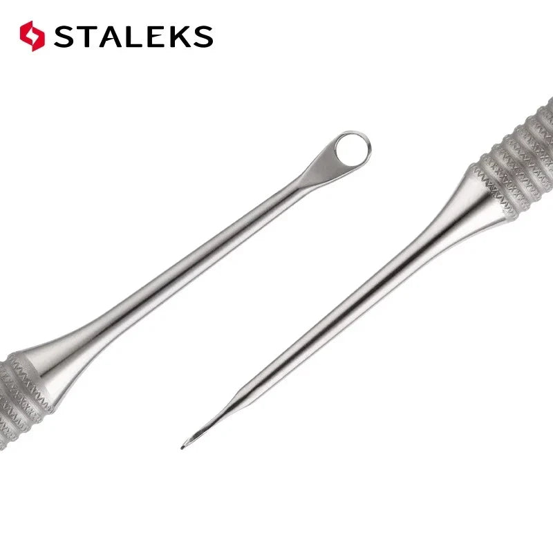 STALEKS Manicure Dead Skin Double-Headed Steel Push Ring-shaped Push Flat Push Nail Tool Acne Blackheads Tools PE-51-1