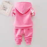 Baby Girls Flower Cartoon Thickk Woolen Autumn Winter Hoodied Jacket Coat Pants Clothing Set Children Kids Warm Clothes Suits