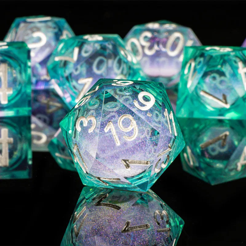 Sharp Edge Dice Dungeons and Dragons liquid core Dice , Resin sharp edge dice set dnd, D20 d&d dice , Galaxy Dice set