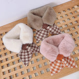 New Soft Plush Baby Girl Scarf Winter Cute Plaid Thick Warm Faux Fur Girls Scarves Bows Neck Warmer Neckerchief Children Kid