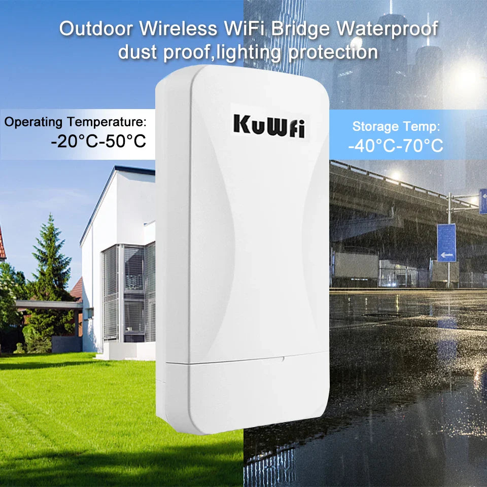 KuWfi 300Mbps Outdoor Wireless Bridge 2.4G Wi-fi Signal PTP PTMP Long Range Extend AP Repeater with WAN LAN Port Support 24V POE