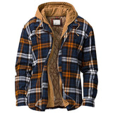 Men's coat Quilted Lined Button Down Plaid Shirt winter jacket for men Keep Warm Jacket With Hood winter outerwear ropa hombre