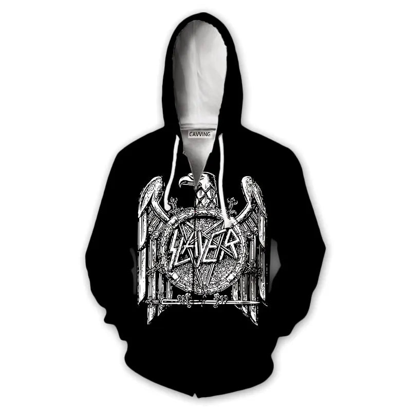 New Fashion 3D Print  SLAYER ROCK  Zipper Hoodies Zip Up Hooded Sweatshirts Harajuku Hoodie Hip Hop Sweatshirts