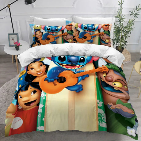 Cute 3d Stitch Printed Bedding Set Children Disney Cartoon Duvet Cover Pillowcases Twin Full Queen King Comforter Cover Set Gift