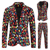 Mens Fashion Casual Suit Printed Christmas Jacket Pants Vest Three Set Of Men Suits Sets