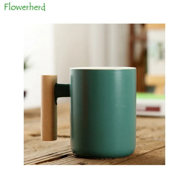 Nordic Wooden Handle Ceramic Porcelain Mug Coffee Cups Literary Water Tea Cup Milk Mug Coffee Cup Drinkware Coffeeware Teaware