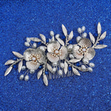 Flower Hair Comb Clip Pin Silver Color Head Piece For Brides Women Rhinestones Pearl Hairpin Wedding Accessories Bridal Jewelry