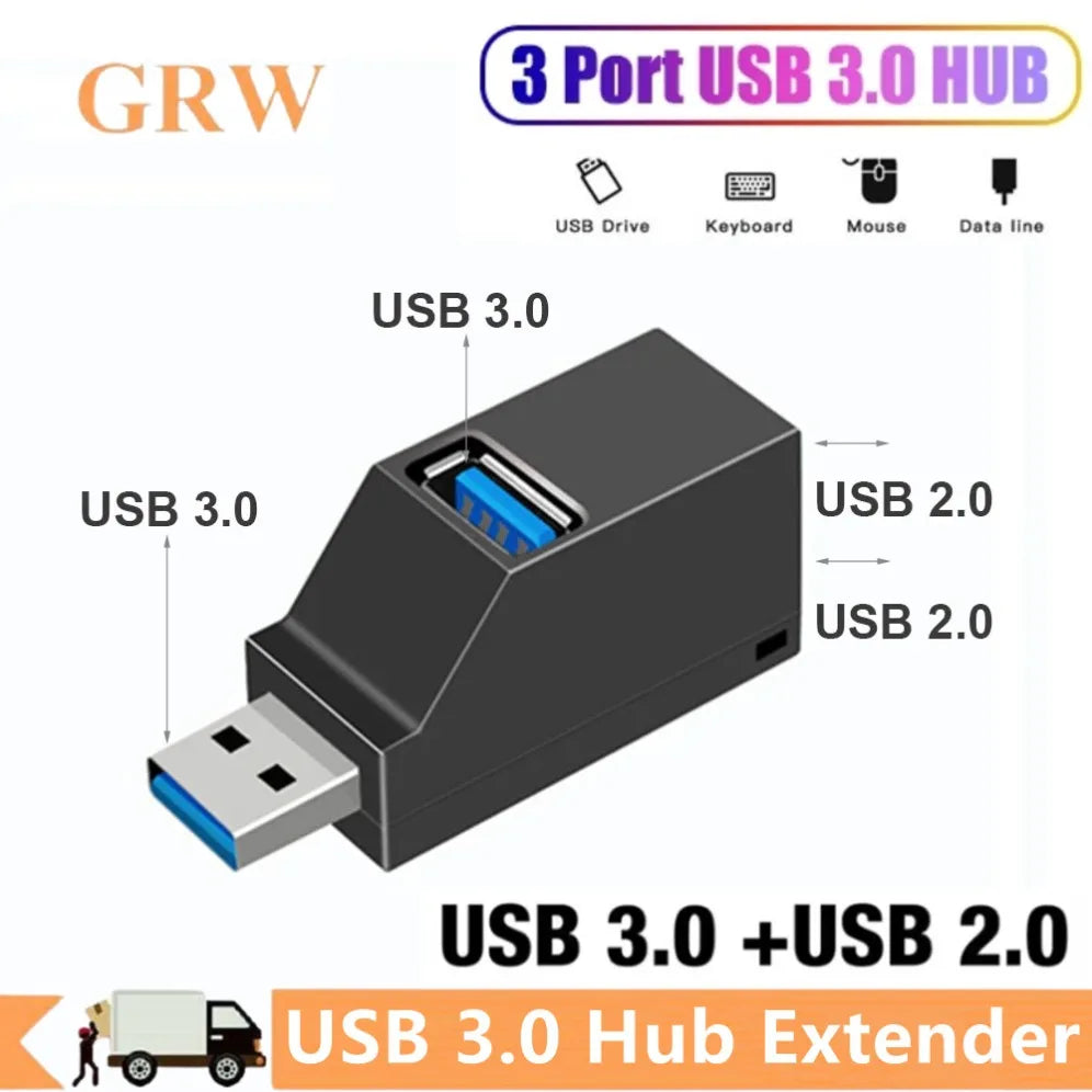 3 Ports High Speed USB 3.0 HUB Adapter Extender Splitter For PC Laptop MacBook Phone High Speed Data Transfer USB Splitter