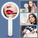 Mini Travel Portable Makeup Vanity Mirror With 10X Magnifying Ring LED Fill Lights,Handheld Folding Pocket Mirror 4 Inch