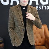 The new autumn and winter Korean version of the fashion grid single west coat comfortable business leisure suit men