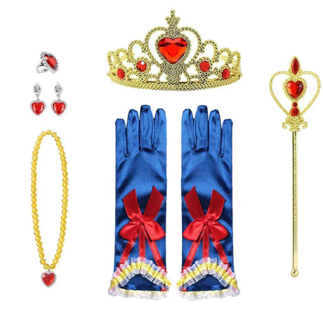 Girls Princess Snow White Accessory Party Tiara Crown Necklace Earrings Gloves Set Synthetic Hair Kids Snow White Dress Up Set