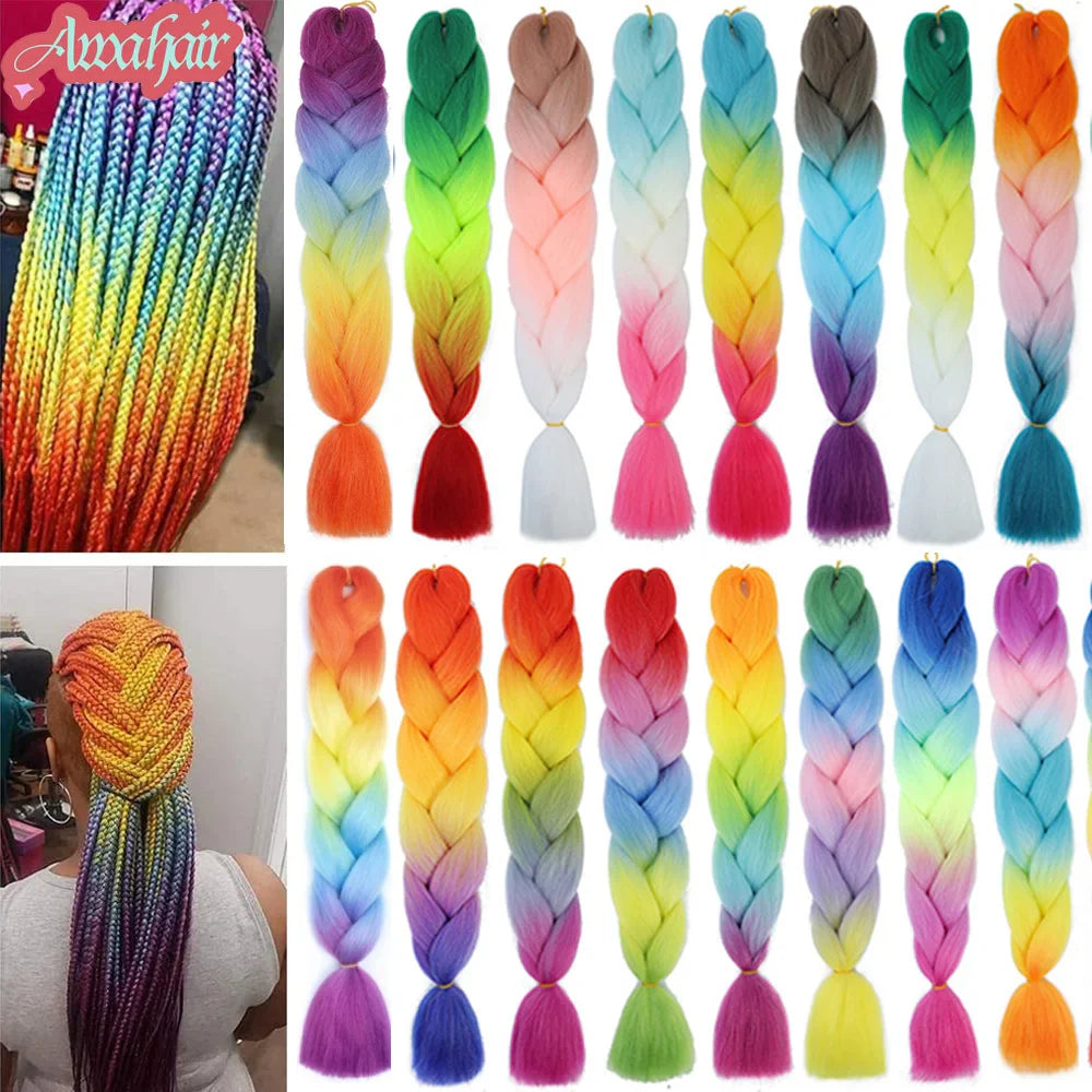 24Inch Synthetic Long Jumbo Ombre Braiding Hair For Women Colorful Braids 100g Rainbow Hair Gray Black Orange Red Yellow Blue