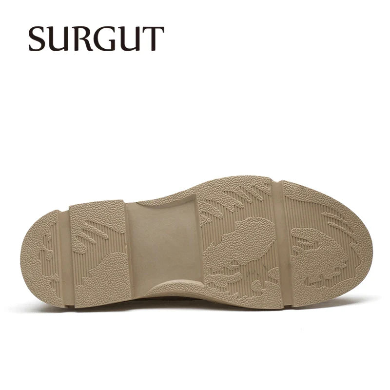 SURGUT Men's Comfortable Casual Work Men Shoe Brand Leather Shoe Top Quality Driving Moccasin Men Luxury Brand Flats Boat Shoes