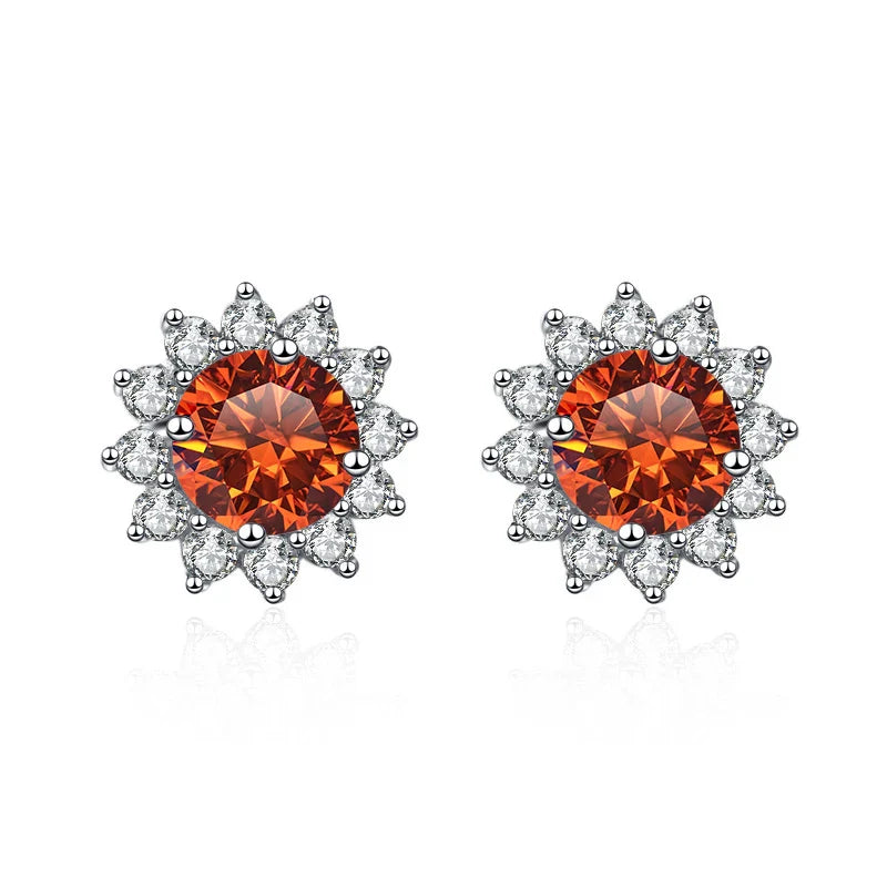 JoyceJelly 1 carat D Color Moissanite Diamond Earrings S925 Sterling Silver Jewelry For Women Sunflower Shaped Ear-studs Wedding