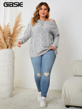 GIBSIE Plus Size Off Shoulder Long Sleeve Sweaters Women New Fashion Loose Asymmetrical Neck Knitted Jumper Tops 2023 Winter