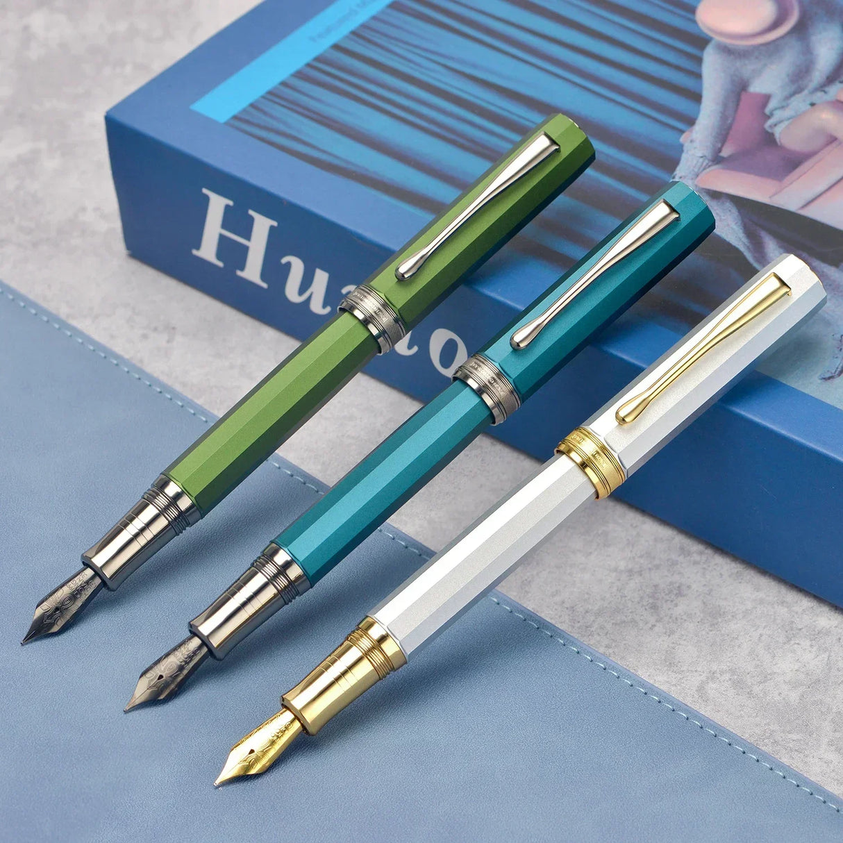 Hongdian N11 Fountain Pen EF/F Nib with Converter, Polygonal Aluminum Alloy Writing Gift Pen Set