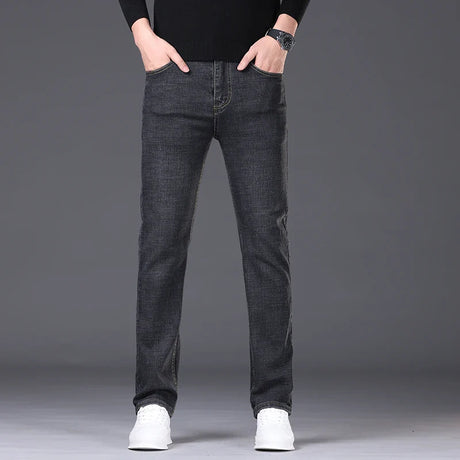 High Quality Brand Jeans Mens Large Size Business Casual Jeans Fashion Slim Fit Stretch Straight Denim Pants Four Season