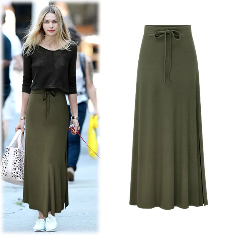 Plus Size A-line Cotton Skirts Hip Slim Women Casual Skirts Irregular Elastic Waist Long Loose Sheds Skirts Bowknot Skirts