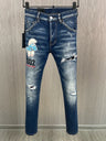 2024 Hot Men Jeans Denim Pants Hole Slim Pencil Trousers Metal Buttons Zipper Party Clothes Classics Fashionable Black Blue 9881