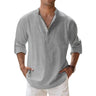 New Men's Cotton T Shirts Linen Casual Long Sleeve Button Down Shirt Loose Collar Solid Color Tops S-5XL