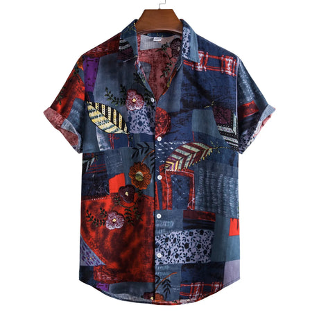 2023 New Hawaiian Red Leaf Tropical Shirts Floral Men Dazn Tops Summer Casual Short Sleeve Button Chemise Loose Vacation Beach