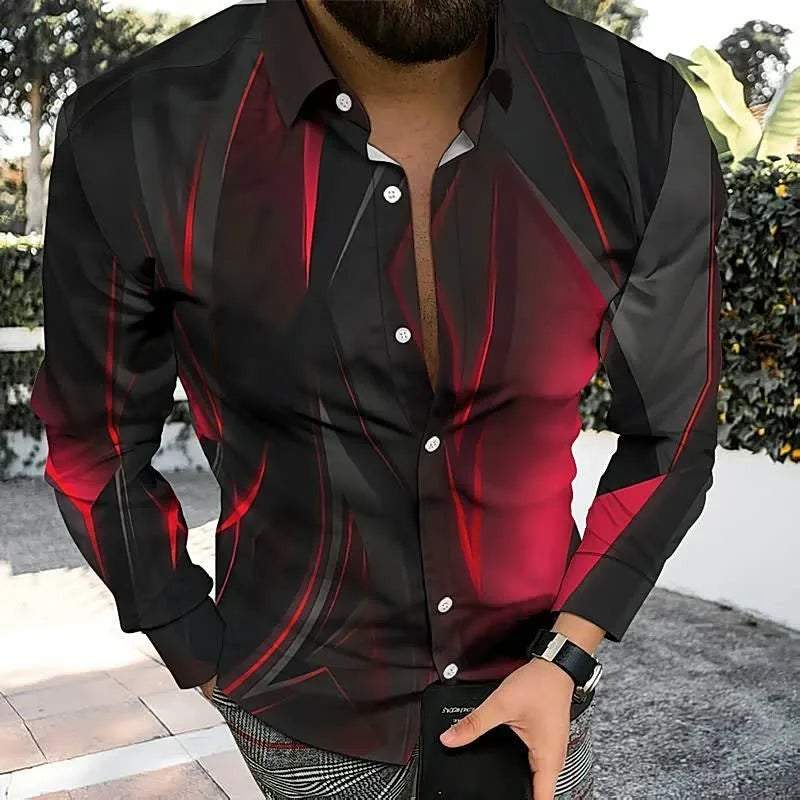 2023 Spring Autumn New Men's Cardigan 3D Printing Casual Long Sleeve Polo Shirt Men's Shirt Men Top