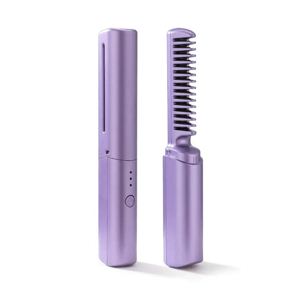 Portable Mini Electric Hair Brush Dual Use Hair Straightener Curler USB Charging Temperature Adjustable Straightener Curler Comb