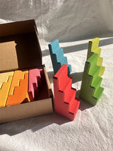 Big size Wooden  Blocks Lime Rainbow  Building Stacking Castel Step Shape Cubes Corner Stones for Kids Creative Play