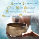 Tibetan Singing Bowl Set Totem Sound Bowl Meditation Bowl Unique Gift Helpful for Meditation Yoga Stress Relief Gold Bowl