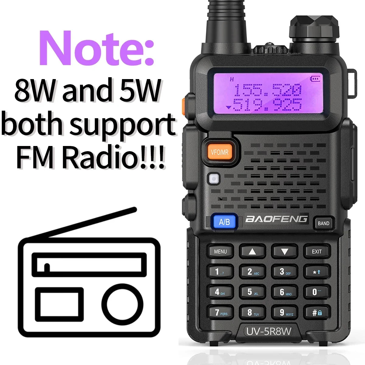 Baofeng UV-5R 8W True High Power 8/5W Powerful Walkie Talkie Long Range 16km Dual Band Two Way Radio CB Portable UV5R Hunting